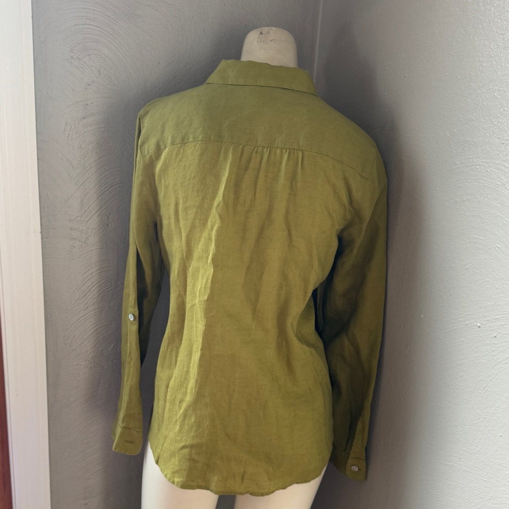 J. Jill "I love linen" button down shirt, olive color, size XS, linen - Picture 5 of 11